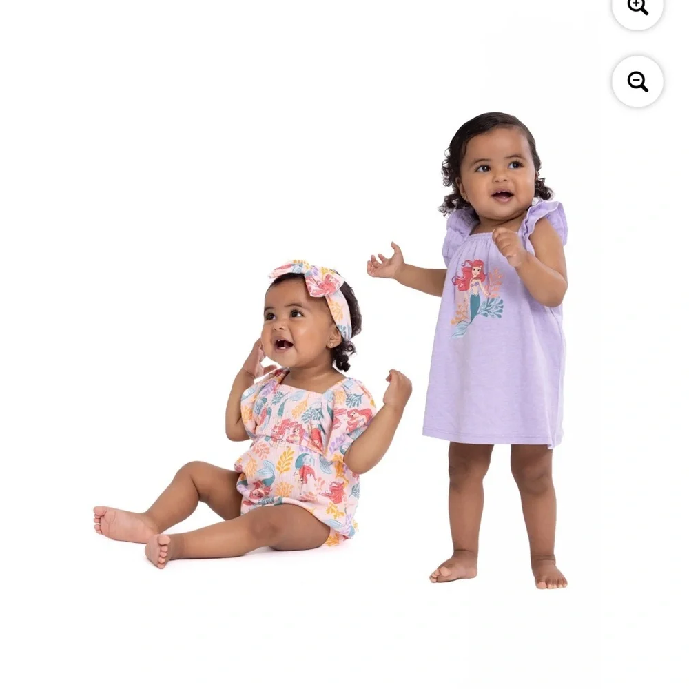 Disney Little Mermaid Lavender and Coral Girls Matching Set Bubble and dress